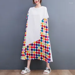 Feestjurken 2024 European -Amerikaanse stijl Patchwork Print kleurrijke stippen chique meisjes losse zomer jurk mode vrouwen reizen casual lang