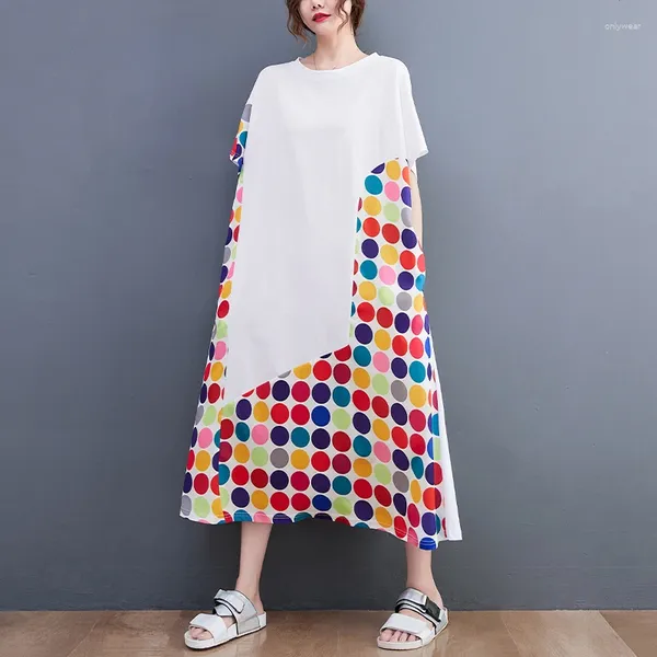 Vestidos de fiesta 2024 European American Patchwork estampado Colorido Puntos coloridos Chic Girl's Summer Dress Fashion Women Travel Casual Long