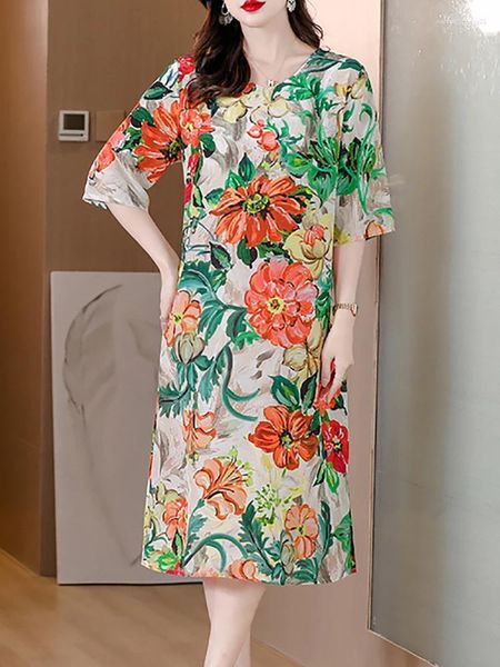 Robes de soirée 2024 rayonne florale à manches courtes robe mi-longue femmes Boho mode légère décontractée plage été coréen élégant moulante