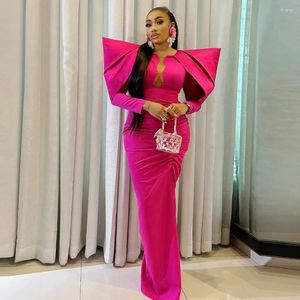 Robes de fête 2024 Fuchsia Prom Prose Pink 3D Tierred époux Stretch Satin Aso Ebi Robe formelle Robes de soirée africain