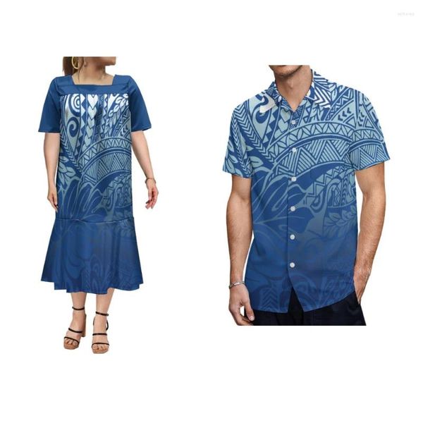 Robes de soirée 2024 motif polynésien robe personnalisée femmes longues MUMU manches à bulles été ensemble de couple hawaïen