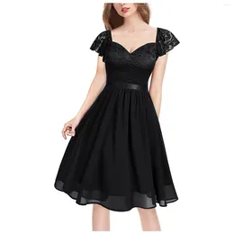 Vestidos de fiesta 2024 Summer elegante Black Blue Red Lace Strap Mini Dress For Women Retro V Neck Slim Classic Style Tunic Cocktail