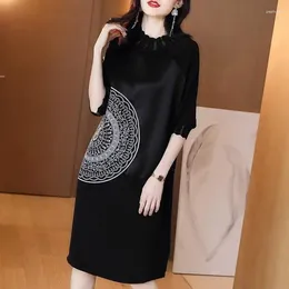 Vestidos de fiesta 2024 Fashion de verano Estilo retro High Endle Standing Bordery China Black Longitud Mid Longitud para mujeres