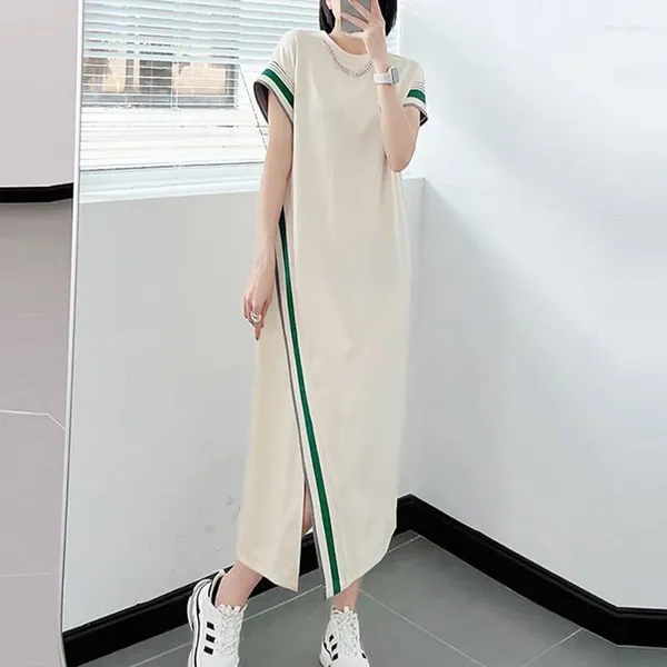 Robes de soirée 2024 Été Style coréen Contraste Couleur Asymétrique Dames Robe Midi Femme Manches Courtes Lâche Casual Robes Droites