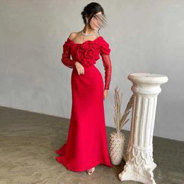 Robes de soirée 3D élégante fleur robe de soirée épaule transparente illusion à manches longues gaine dos nu sexy arabe robe de bal pour femmes