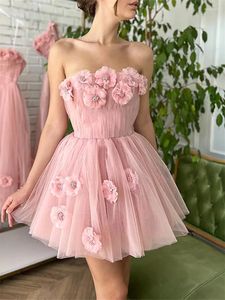 Robes De soirée 3D fleur genou longueur robe De Cocktail romantique a-ligne sans bretelles retour doux bohème robes De Novia
