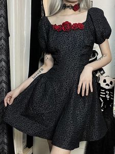 Robes de soirée des années 90 Vintage Lolita A-Line Mall Gothic Jacquard Grunge Esthétique Noir Rose Décoration Femmes Club Robe Alt Vêtements