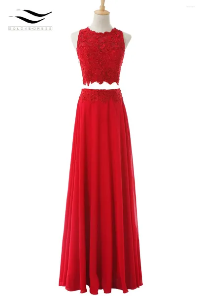 Robe de fête une ligne en mousseline o cou chifon long deux pièces robe de bal 2024 robe de soirée en dentelle rouge vestido de fiesta vestidos