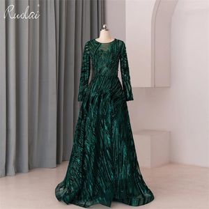 Robes de fête A-Line O Licline modeste robe de soirée manches longues Green Luxury Illusion Top Bads Prom LWC8182