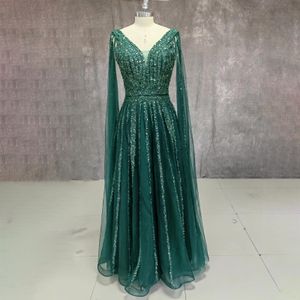 Robes de soirée une ligne scintillante col en V soirée pour mariage longue luxe paillettes vert formelle robe de bal robe de dubaï 221128