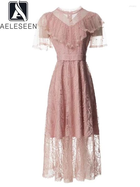 Robes de fête aeleseen de haute qualité femme robe d'été piste de mode mollet