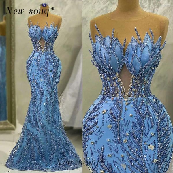 Robes de soirée mode africaine bleu longue étincelle sirène soirée paillettes cristaux occasions formelles femmes corset robes de mariée