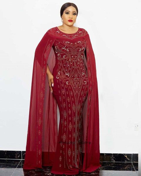 Robes de soirée Robe de femme africaine Hot Fix Strass Perles Cape Décoration Mousseline de soie Polyester Plus Taille Stretch Fishtail Longue Robe T220930