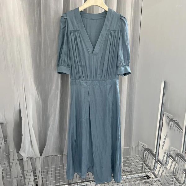 Robes de fête aich miroir bleu solide graphique imprimé femme robe V-col