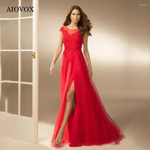 Robes de fête Aiovox Classic Appliques Soirée rouge 2024 Robe de bal de tulle Split Tulle Split Split Simple pour femmes Vestidos de Noche