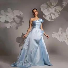 Robes de fête Aleeshuo Junoesque Sky Bleu A-Line Robe de bal brillante robe de bal brillante appliques perlées épaule du soir 2024 au sol 2024