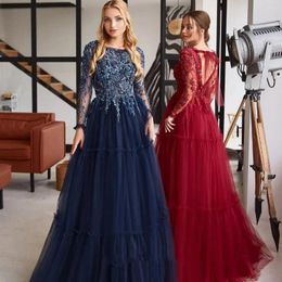 Robes de fête incroyables robe de soirée brodée 3D avec perles manches longues graduation illusion corsage tulle maxi vestido de novia