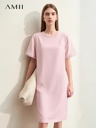 Robes de fête amii minimalisme pour les femmes 2024 Spring Light Luxury Style Spliced Spliced Short-Sheeve Straight Midi Vestidos 12441197
