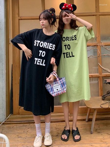 Robes de soirée Anbenser Girlfriends Robe Femmes Été Casual Lâche Oversize Tunique Fente Latérale Solide T-shirt Lettre Imprimer Vêtements