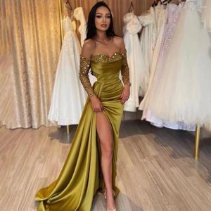 Party Dresses Angelsbridep Glitter Forest Green Evening Mermaid Shiny Sweetheart Off Shoulder Prom Dress Pleated Sexy Slit Gowns