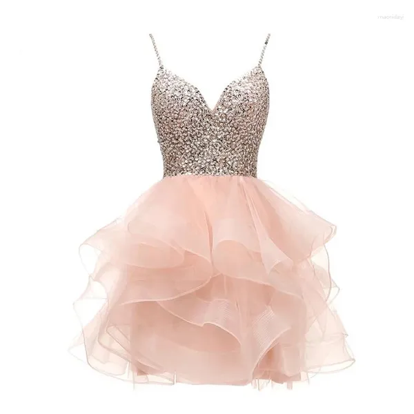 Robes de soirée Angelsbridep courte robe de bal de bal à volants Tulle Spaghetti corsage perlé paillettes robe 8 Grade Graduation