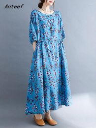Robes de fête Antif Coton à manches courtes Coton Vintage Floral pour femmes décontractées Longue robe d'été Vêtements élégants 2024