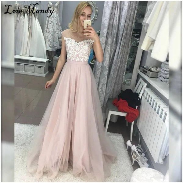 Vestidos de fiesta Apliques Lace Negro Girl Prom 2024 Sheer Scoop Neck A-Line Formal Gala Dress Vestida de talla grande de printesse Femme