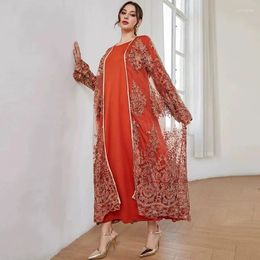 Feestjurken Arabische Marokko vrouwen kleden herfst Dubai Abayas o-neck lange mouwen casual gaaset set geprint los maxi islam
