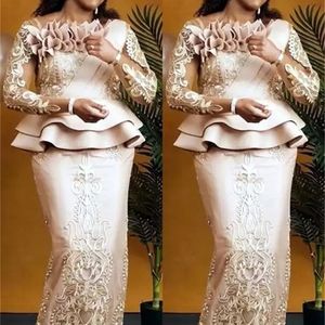 Robes De Soirée Arabe Aso Ebi Style Sirène Robes De Bal Champagne Satin Lon 220823