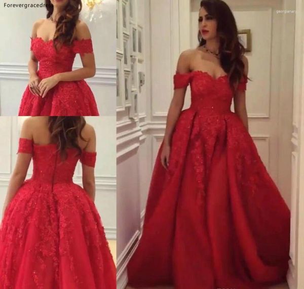 Vestidos de fiesta Dubai Dubai Vestido de noche 2024 Red Shoulders Apliques Holiday Women Wear Formal Prom Vestido talla grande