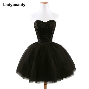 Vestidos de fiesta llegada elegante mujer vestido de fiesta corto negro con cordones princesa cariño rebordear moda mujer negro vestido de fiesta 230307
