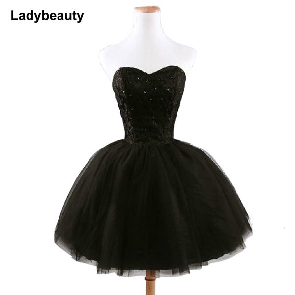 Robes de soirée arrivée femmes élégantes robe de bal courte noir à lacets princesse chérie perles mode femmes robe de bal noire 230310