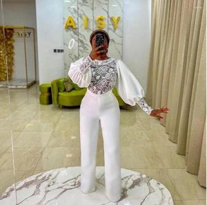 Robes de soirée Aso Ebi combinaison femmes tenues de soirée formelles avec dentelle col rond bal manches longues pantalon costume Robe De mariage