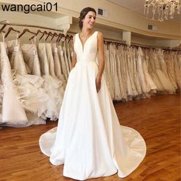 Robes de soirée Automne robes novias boda Robes de mariée Robes de mariée en satin robe pure hochzeitskid bestidos para bodas sexy ivoire 0408H23