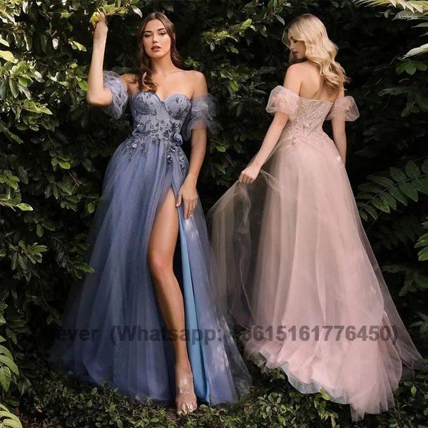 Robes de fête bébé rose bleu une ligne chérie bal de bal à la main 3d fleur sexy robe de soirée haute fente sexy robe de remise des diplômes