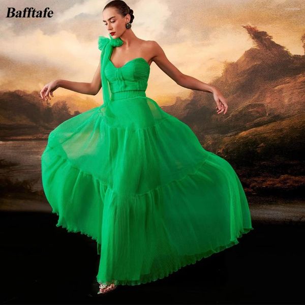 Vestidos de fiesta Bafftafe Green A Line Tulle Prom For Women Flores Falda de un hombro Long Formal Vestidos Formal Boda