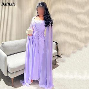 Feestjurken bafftafe lavendel chiffon prom formal saoedi -arabische vrouwen kleden lange trein speciale gelegenheid nachtclub jurken 2024
