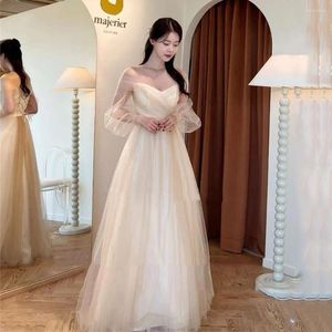 Feestjurken Bafftafe Long Puff Sleeve Korea Bruiloft Princess Po Shoot Wear V-Neck Corset Back Prom jurk avondjurken