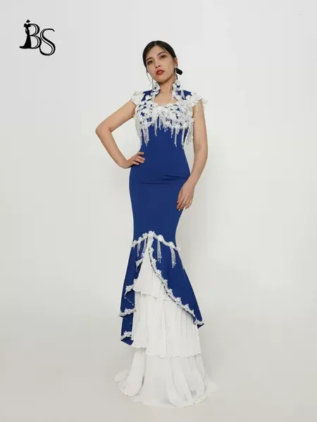 Robes de fête Baisha Banquet de robe de soirée sans manches noble Gown sirène 2024 perle de perles de perle de la jupe bleue Prom 590