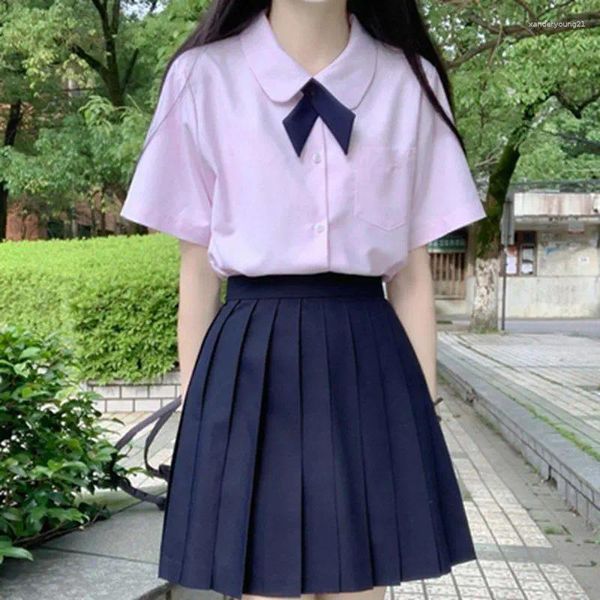 Robes de fête Basic JK Uniforme Couleur de couleurs de couleurs jupe complète Set 2pcs Japonais Black plissé Femmes Summer Preppy Style