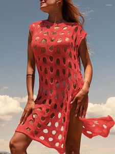 Feestjurken Strandstijl Vrouwen Zomer Uitgehold Elegante Mini-jurk Loungewear Eenvoudige O-hals Effen Losse pasvorm Dames Drop