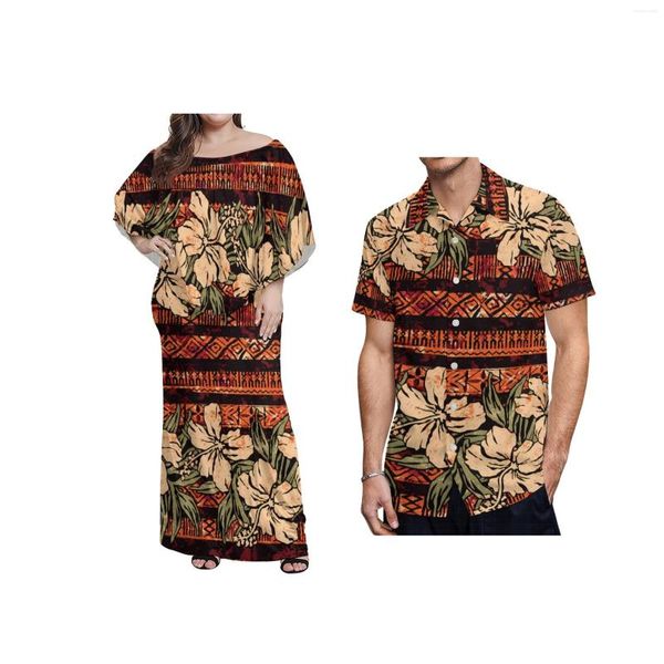 Robes de soirée grande taille 7XL Hawaii hors de l'épaule robe pour dame polynésienne Tribal imprimé femmes décontracté personnalisé Poncho