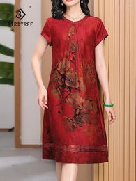 Robes de fête Birdtree Real Silk Xiangyunsha Femmes Femmes courtes Tempérament imprimé Mom Robe de maman 2024 Été D44838QC