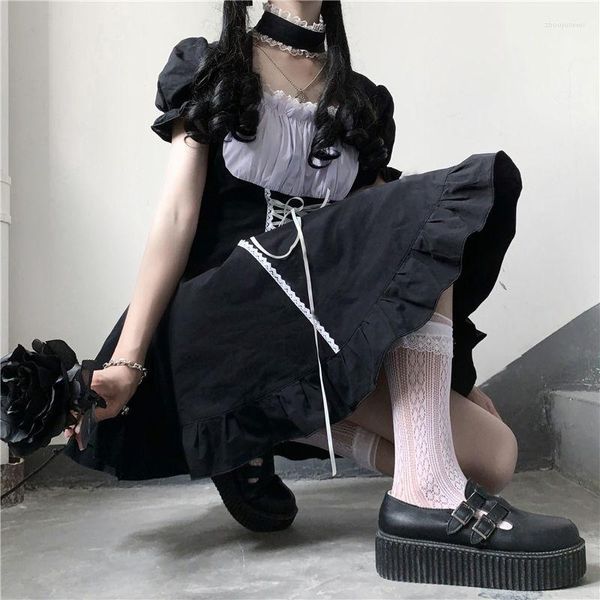 Vestidos de fiesta negro vendaje apretado vestido de mujer Puff manga Harajuku estilo gótico Retro Y2k chica Cosplay Sexy falda Punk