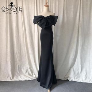 Feestjurken zwarte grote boog knoop avond uit schouder zeemeermin prom jurk elegant eenvoudige fit rekbaar lang formele jurk elastisch