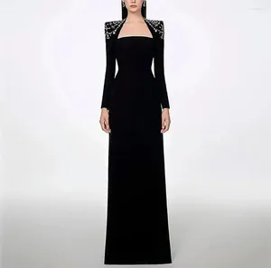 Robes de fête Black Long Perles Soirée pour les femmes élégantes Sirène du sol Gala spécial d'événements spéciaux