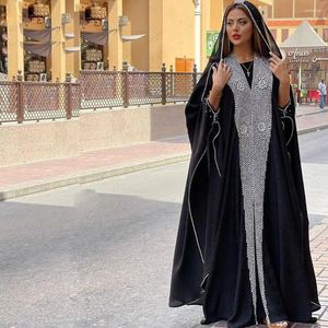 Robes de fête marocains noires Caftan Evening Crystal Murffon Kafutan Robes formelles plus taille arabe Dubai Prom porte