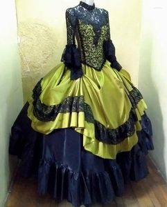 Robes de soirée noir olive vert vampire bal avec manches longues dentelle tache jupe froncée steampunk cosplay costume robe de soirée