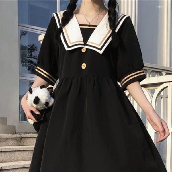 Robes de soirée robe col marin noir Kawaii fille vêtements pour femmes Vintage décontracté Midi a-ligne Lolita japonais Harajuku vêtements