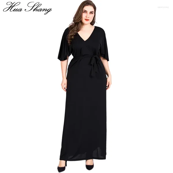 Robes de fête Été noir pour femmes Maxi Long Robe en V couche à manches courtes courte taies haute tunique plus taille